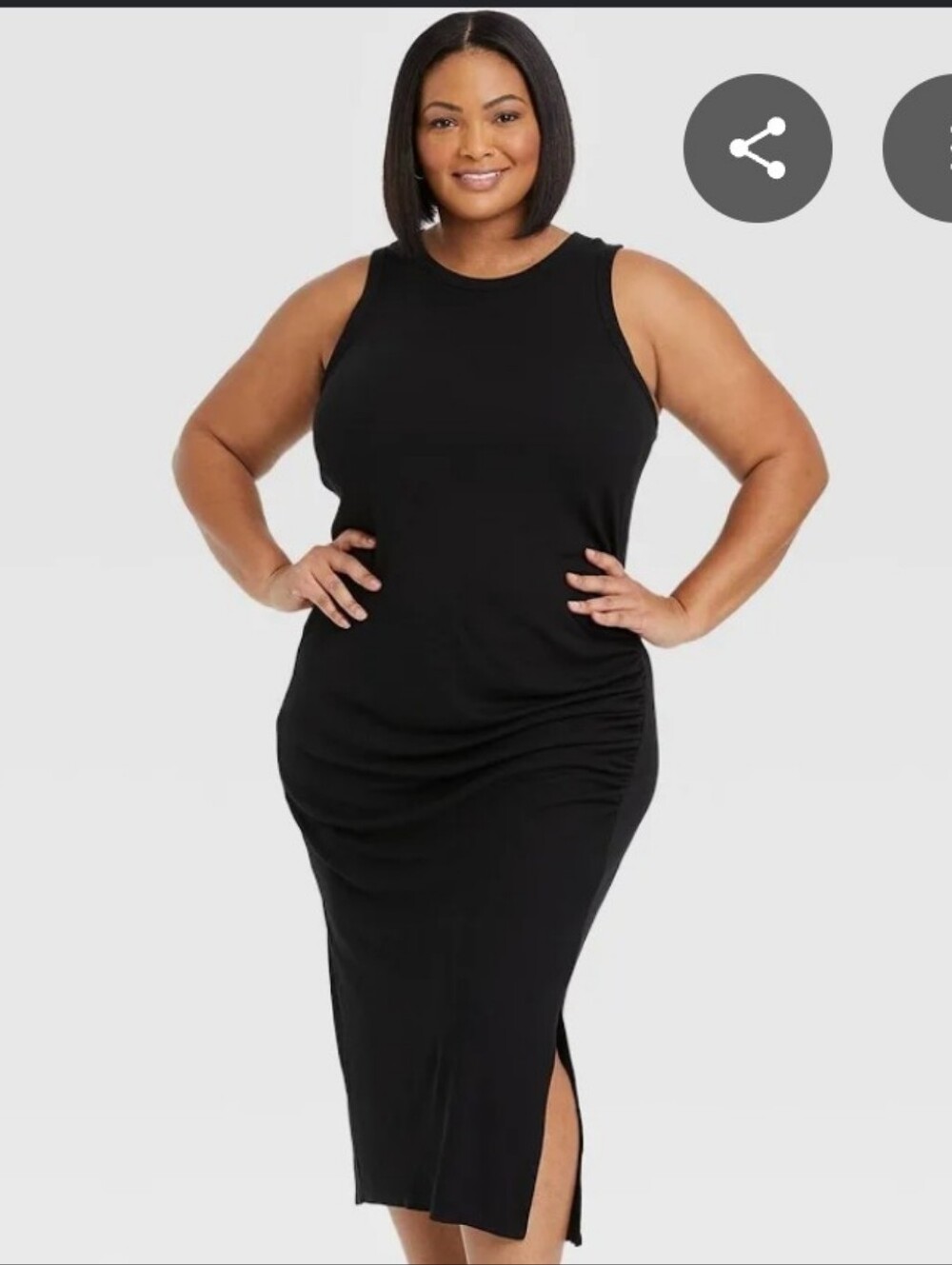 Ava & Viv Black Sleeveless Midi Dress with Side Ruched Detail